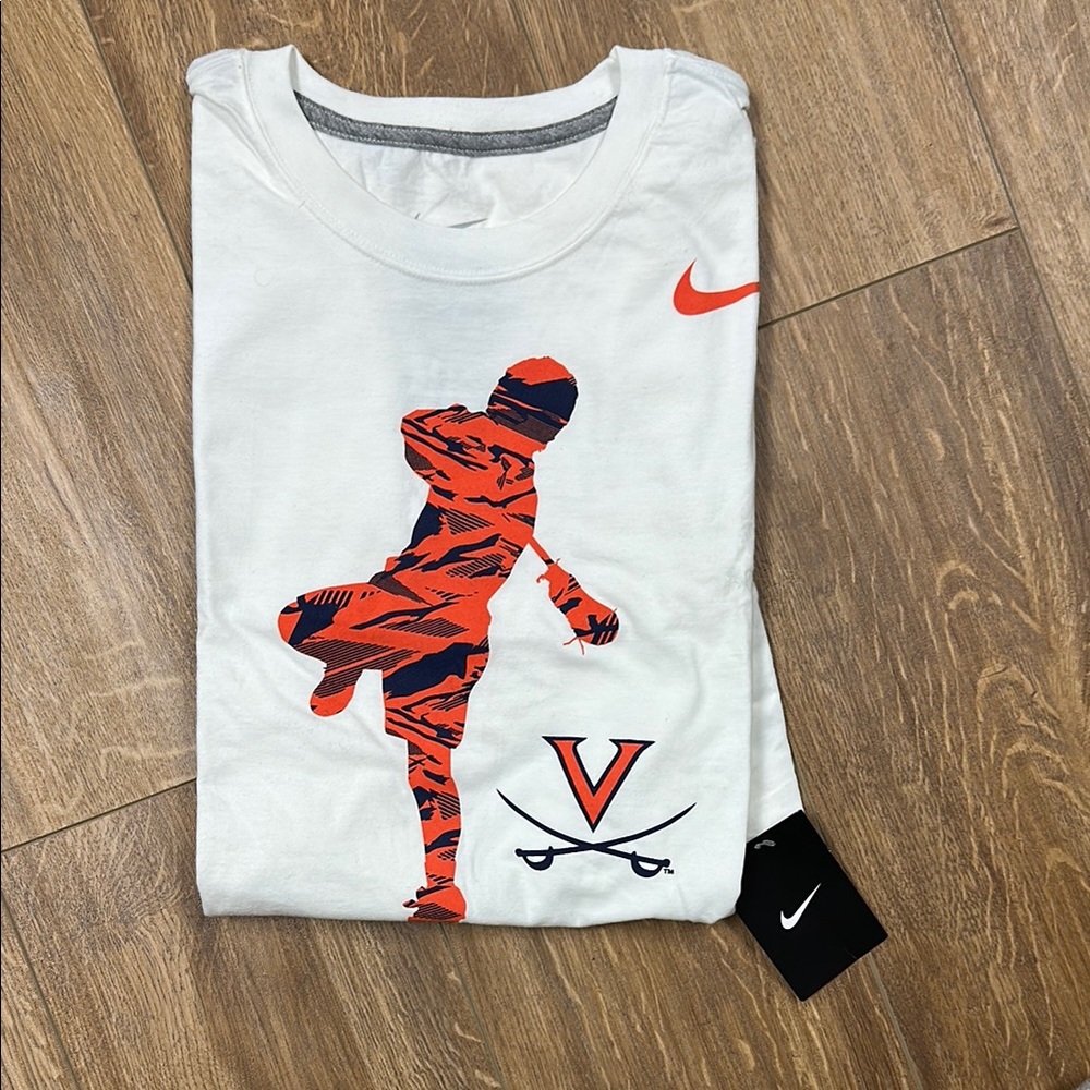 Mens NWT’s Nike White XL Lacrosse Tee with Orange and Blue Virginia Cavaliers